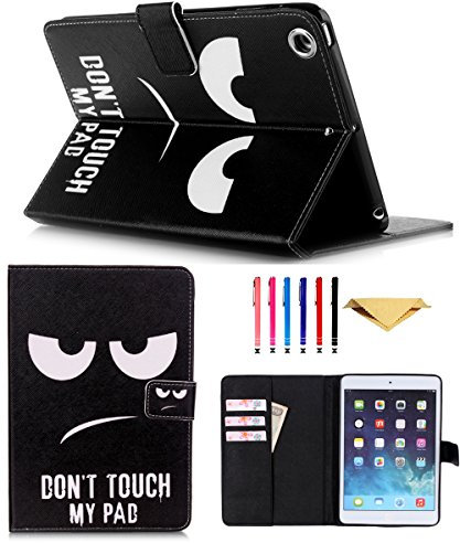 MonsDirect Schutzhülle aus PU-Leder für iPad Mini 4/5/3/2/1, mit Ständer, Stifthalter, Smart Sleep Wake Funktion – Don't Touch My Pad