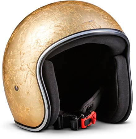 Rebel R3 „Gold“ · Jet-Helm · Motorrad-Helm Roller-Helm Scooter-Helm Bobber Mofa-Helm Chopper Retro Cruiser Vintage Pilot Biker Helmet Brille · Fiberglas Schnellverschluss SlimShell Tasche XS (53-54cm)