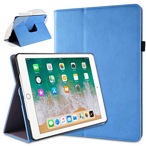 doupi Deluxe Schutzhülle für iPad 2017/2018 (5. / 6. Generation), Smart Case Sleep/Wake Funktion 360 Grad drehbar Schutz Hülle Ständer Cover Tasche, blau