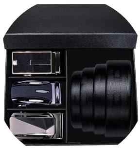 Barry.Wang Herren Ratschengürtel, Echtledergürtel mit automatischer Schnalle Geschenkbox Set