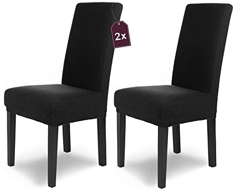 Scheffler Home Stuhlhussen Schwarz 2er Set Schwingstühle Luna | Feine Microfaser-Stretch-Stuhlbezüge, waschbar und pflegeleicht, Chair Cover für Freischwinger und Esszimmerstühle