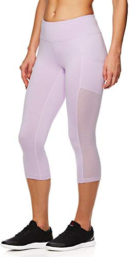 Reebok Women's Printed Capri Leggings With Mid-Rise Waist Performance Compression Tights
