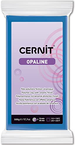 Cernit CE0880500261C - Block Modelliermasse (Polymer) OPALINE, halb transluzent, ofenhärtend, sofort gebrauchsfähig, 500g, ideal für DIY, Schmuck & Figuren, für Einsteiger & Hobbykünstler Blau 1 Stück