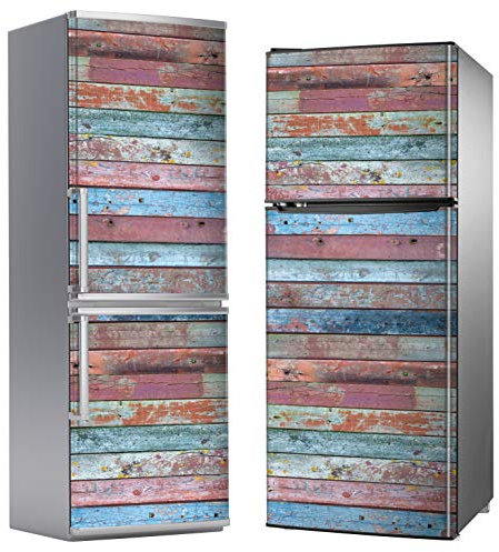 MEGADECOR Vinilo Adhesivo Decorativo para Nevera con Efecto Tablas de Madera Viejas de Colores Gastados, Varias Medidas (185 cm x 70 cm)