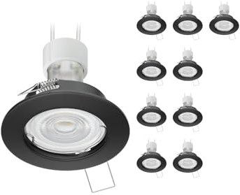 ledscom.de 10 Stück Decken-Einbaustrahler FERE Einbaurahmen schwarz matt GU10 LED Lampe 504lm 50° weiß
