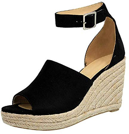 Susenstone Sandales CompenséEs Femme Grande Taille Plateforme ÉTé Espadrilles Bout Ouvert BohêMe Wedge Confortables Et éLéGantes Boucle Chaussures à Talons Hauts