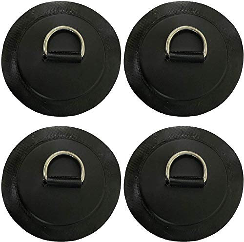 AUXPhome 4 x Edelstahl-D-Ring-Pad/Flicken für PVC-Schlauchboot, Floß, Schlauchboot, Kajak, Kanu – kein Kleber – Schwarz