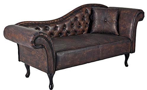 Englische Recamiere Kunstleder Chaiselongue Sofa 185 cm Braun Lederoptik Chesterfield Couch fha071 Palazzo Exklusiv