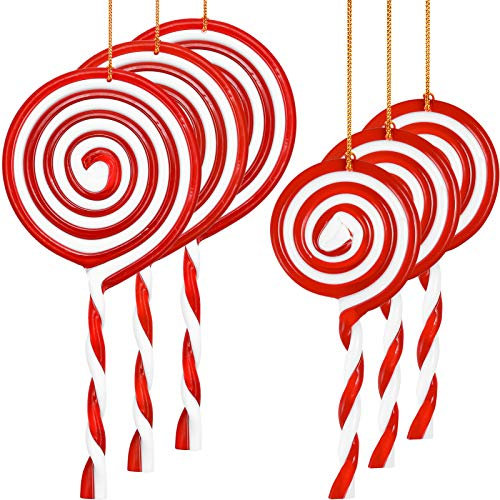 MELLIEX 6pcs Decorazioni di Lecca-Lecca di Natale Ornamenti di Lecca-Lecca di Plastica per Albero di Natale Appeso Attorcigliato Rosso e Bianco