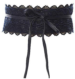 CHENGZI Damen-Spitzengürtel, weich, modisch, breite Taille, Boho-Stil, Cinch-Gürtel, Schwarz , One size
