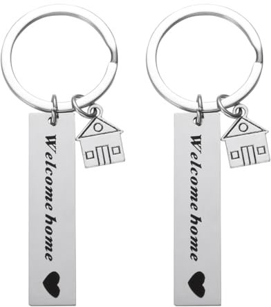 VALICLUD Neues Zuhause Schlüsselanhänger Einweihungsparty Geschenk WELCOME HOME Anhänger Edelstahl 2 Stück Familien Paar Schlüsselbund Hausbesitzer Einzug Hauskauf Geschenkidee