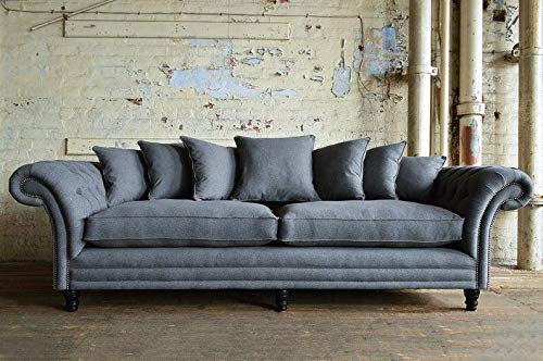 jvmoebel XXL Sofa 4 Sitzer Couch Chesterfield Big Polster Sitz Garnitur Stoff Textil Grau