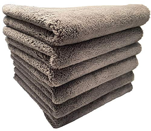 SOFTBATFY Edgeless Mikrofaser Handtuch für Autos, Auto Trocknen, Waschen, Detailieren, Polieren, 500 g/m², 6 Stück, 40,6 x 40,6 cm (grau)