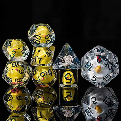 Cusdie Polyedrisches Würfel-Set mit 8 Würfeln, gefüllt mit Tieren, für Rollenspiele, Dungeons and Dragons, D&D-Würfel, Pfadfinder (8 gelbe Hühner)