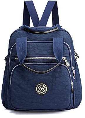 PORRASSO Casual Rucksack Damen Schultertasche Frauen Umhängetasche Nylon Handtasche Daypack für Arbeit Reisen Täglicher Gebrauch Navy Blau