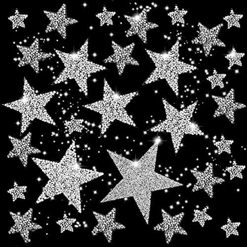 ASTER 32 Stück Stern Aufbügelbilder Aufkleber für Kleidung T-Shirt, Strass Star Applikation Aufnäher Pailetten verzieren Bügelbild zum aufbügeln auf Taschen Schuhe Kleid (5 Größen)