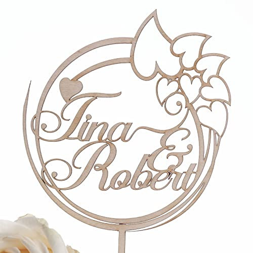 Hochzeitideal - Cake Topper Hochzeit personalisiert 'Lovely Circle' - Kuchen Deko in Holz - individuelle Cake Topper - Hochzeitstorte Deko (Natur)