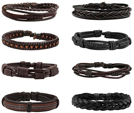Eigso 8pcs Bracelets En Cuir Pour Hommes Et Femmes, Bracelet Tressé Réglable En Cuir Pu