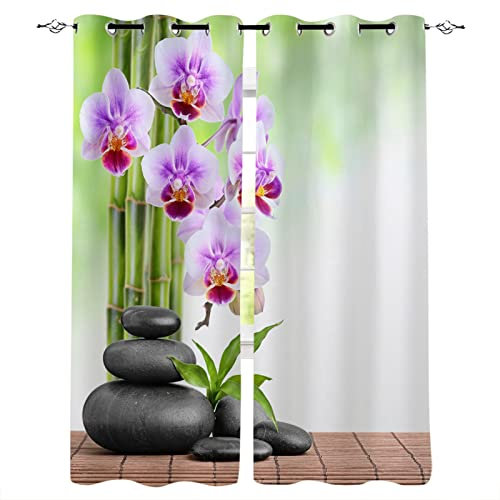 SJSXWQN Gardinen Lila Orchidee Vorhänge mit Ösen Vorhang Blickdicht Thermo Verdunklungsvorhänge Schiebegardinen für Schlafzimmer Wohnzimmer H 220 x B 140 cm 2er Set