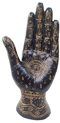 Palmistry Handstatue aus Kunstharz, zum Lesen, alte mystische Palme mit Linien und Symbolen, Skulptur für Palmenleser (schwarz)