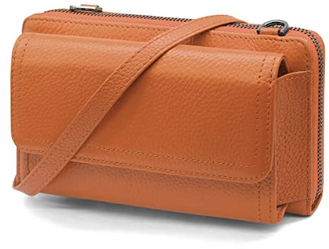 YERUUE Handytasche mit Geldbörse zum Umhängen RFID Schutz Geldbeutel Damen Groß handyfach mit 12 Kartenschlitz Verstellbar Echtes Leder Crossbody Geldbörse Damen Abnehmbar Schultergurt (Braun)