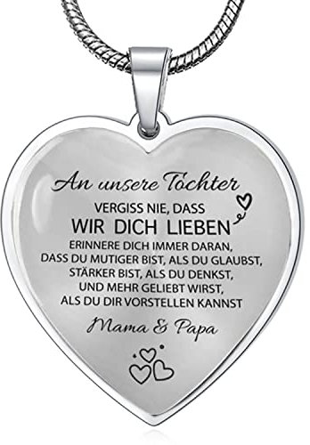 YOTHIWAD An unsere Tochter Kette mit Spruch von Mama Papa,Herz Anhänger Kette,Halskette Tochter,Schmuck Geburtstag Graduierung Geschenke für Tochter von Mama Papa(Silber)