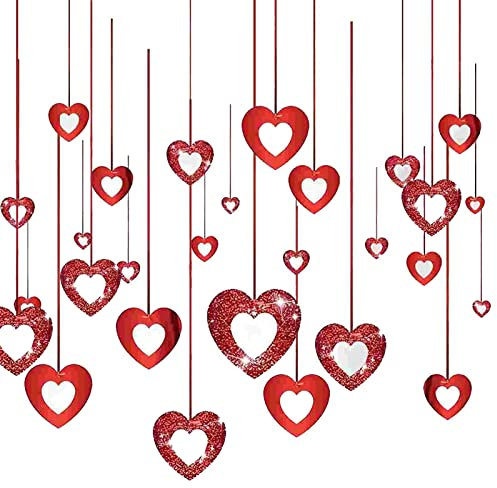 40PCS Hängende Herz Girlande Probuk Rot Valentinstag Glitter Heart Swirl hängende Dekoration Herzen Deko Banner Deckenhänger Girlande für Jubiläum/Verlobung/Hochzeit/Geburtstag/Feiertagsfeier