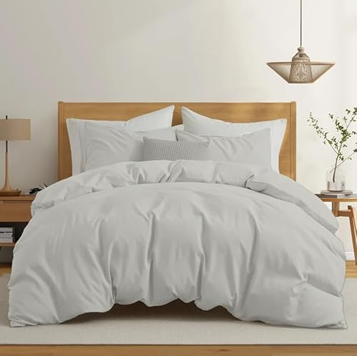 Rohi Easy Care plain Double Duvet Cover set – Soft & Breathable Silver Bedding Set – Button Closure – Anti Allergy Quilt Cover Set with Pillowcases (Double, Silver)