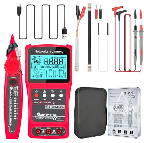 Tester per cavi di rete: localizzatore di cavi 3 in 1 con display LCD, tester Lan multifunzione, tester per cavi Ethernet con multimetro, tester per circuiti PoE, localizzazione guasti e test