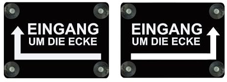 Hinweis Schild Saugnapfschild Eingang um die Ecke Gravur Kunststoff 200x150mm Schwarz
