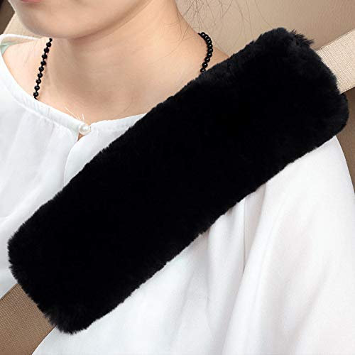 2 Stück Plüsch Gurtpolster Auto Kinder,Gurtschutz Polsterung für Sitzgurt Schulterpolster Gurtschoner Sicherheitsgurt Schutz für Erwachsene Kinder Weicher Sicherheitsgurt Schulterpolster -Schwarz