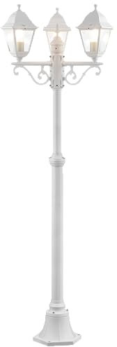 Lightbox 3 flammige Außen Stehlampe - klassische Outdoor Standleuchte - spritzwassergeschützt (IP44) - 2 m Höhe - Ø 58 cm - E27 Fassung - max. 60 W - aus Metall/Glas - in Weiß