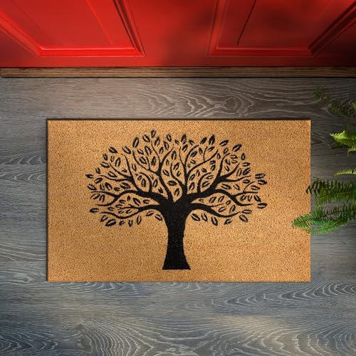 Rugs & More Premium Coir Doormats Outdoor - Robust Coconut Fibre Door Mat for Front or Back Entrance - Multiple Styles for Welcoming Home Decor (40 x 60 cm - Tree of Life)