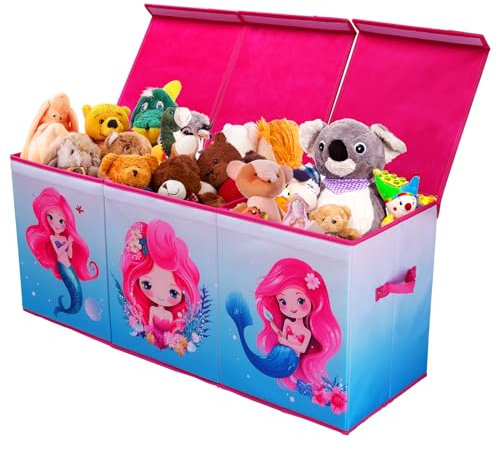 decalsweet Extra Groß Aufbewahrungsbox mit Deckel Kinder, Zusammenklappbare Oxford-Spielzeugkiste für Mädchen, Robuste Wasserdichte Spielzeug Aufbewahrung im Kinderzimmer, 96×32×40 cm (Meerjungfrau)