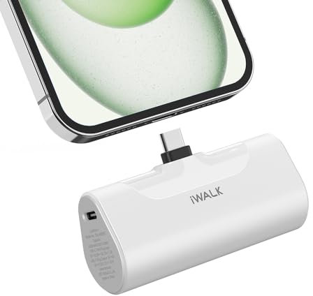 iWALK Mini Portable Charger 4500mAh,USB-C 20W Power Bank with Fast Charging,Compatible with iPhone 16 Pro Max/16 Pro/16/15,Samsung Galaxy S24 S23 Series,LG,HONOR,Xiaomi,iPad,AirPods and More,White