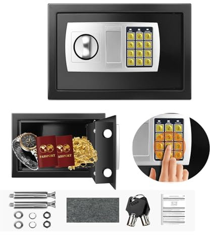 Security Safes 8.5L Digital Steel Safe Box with Keys, Electronic Password Money Cash Safe for Home Office Hotel Documents Laptops Jewelry, 19.5 x 31 x 19.5 cm, Black