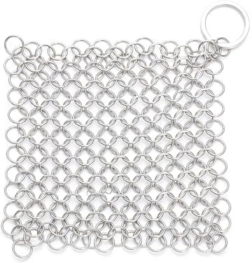 JSKWIKE 1 Pcs Gusseisenreiniger aus Edelstahl Ringreiniger für Oven Grillpfannen Gusseisenpfanne Oder Woks und mehr Dutch Oven Zubehör(10cm*10cm)