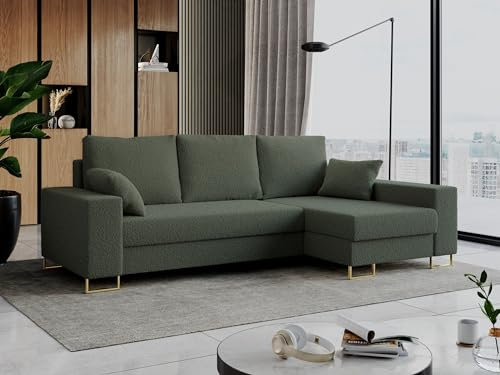 MKS MEBLE Ecksofa - L-Form Sofa mit Schlaffunktion - Wohnlandschaft L Form, Ecksofa mit Schlaffunktion und Bettkasten, Schlafsofa mit Bettkasten, Couch mit Schlaffunktion - Grün Dorian