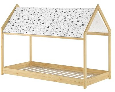 Erst-Holz Hausbett mit Dach 90x200 Kiefer massiv Kinderbett niedrig V-60.79-09, Ausstattung:Rollrost inkl.