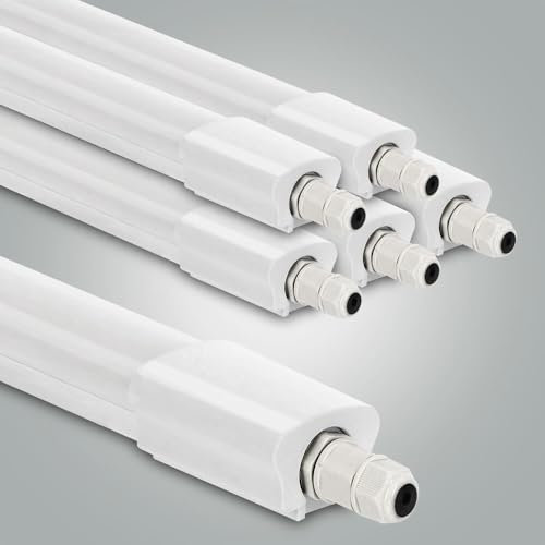 LED Universum 6er-Set Feuchtraumleuchte 60cm IP65 18W 2160 Lumen - 6500K tageslichtweiß - verknüpfbar - Kellerleuchte Nassraumleuchte Feuchtraum-Wannenleuchte mit Steck-Klemmen L670xB46xH34mm