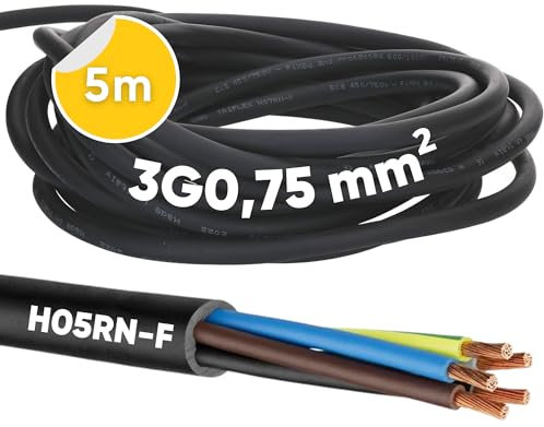 Kalitec Cavo Elettrico Nero, 3 x 0,75 mm², con Conduttore di Protezione per Esterni, Flessibile, Resistente ai Raggi UV e all'Olio, Ideale per Uso Esterno
