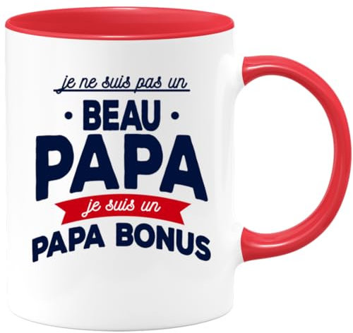 quotedazur Café-Croissant - Mug Personnalisé Tasse Cadeau Original Humour Noël Je Ne Suis Pas Un Beau-Papa Je Suis Un Papa Bonus - Rouge/Céramique