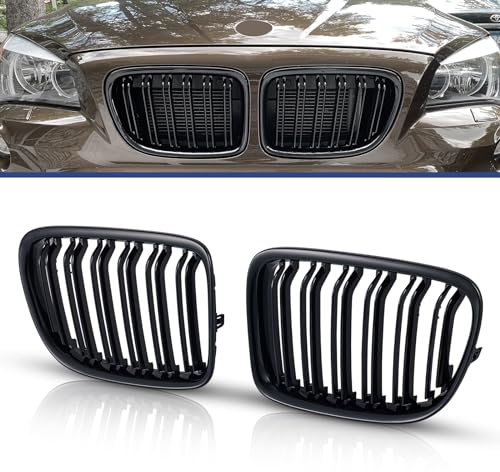TOPTHAN Passend für BMW X1 E84 SPORT 2009-2015 Doppelsteg Front Nieren Kühlergrill Gitter Schwarz Glanz Kühler Front Doppel Rippen Grill Links Rechts