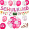 Einschulung Deko Mädchen, Schulkind Mädchen Deko, Schuleinführung Deko, Rosa Einhorn Schulanfang Mädchen Deko Set, SCHULKIND-Banner, Ballons, Buntes Konfetti-Glitzergold für Kinder