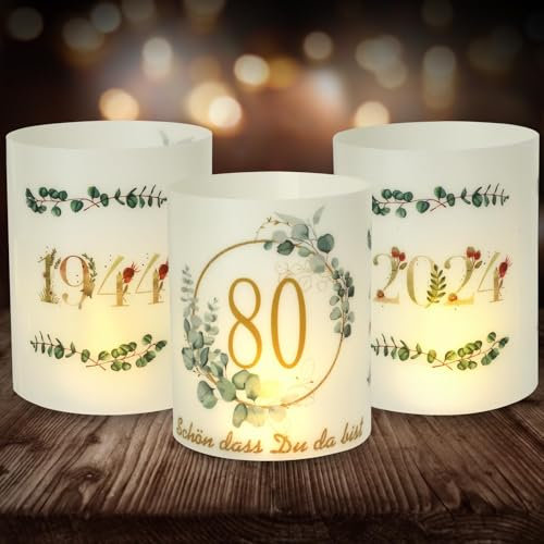 12 Windlicht Tischdeko 80 Geburtstag, Seutgjie 80. Geburtstag Deko Mann Frau 1944-2024 Schwarz Gold für Teelichter oder Kerzen