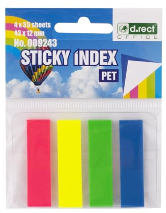 D.RECT 140 Stück Haftstreifen Pagemarker Index Haftmarker Film Textstreifen PET-Folie 12x43mm 4x35 Stück