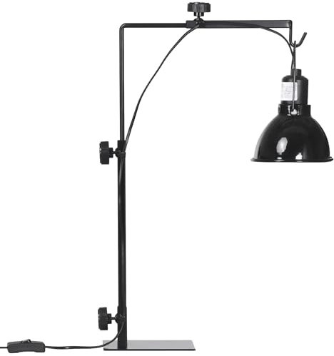 PawHut Support de lampe chauffante pour reptiles, hauteur et largeur réglables, lampe chauffante pour amphibiens, lézards, tortues, geckos, base en acier, 32 x 9 x 67 cm, noir