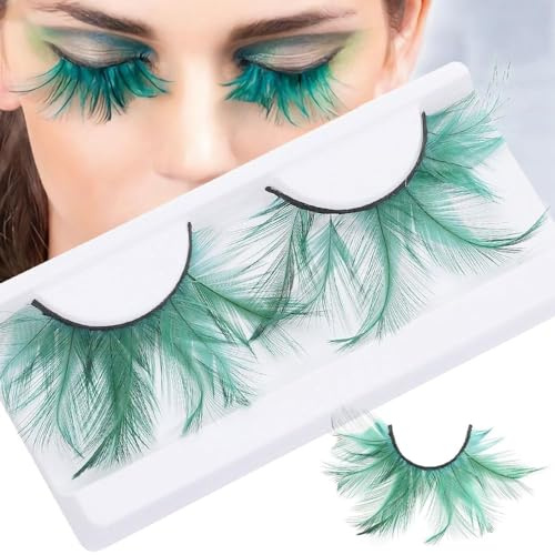 Lot de 2 faux cils verts pour Halloween - Outils d'extension de cils verts - Maquillage d'anime - Aspect naturel - Pour bal masqué - Fête - Vert
