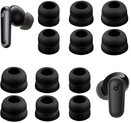 A-Focus Double Flange Ear Tips for Soundcore P40i P30i P20i Replacement Soft Silicone Reduce Noise Eartips Earbuds Cover Compatible with Soundcore P20i P30i P40i L/M/S Black 6 Pairs