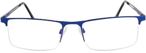 Metall Halbrand unten Gaming Brille ohne Sehstärke mit rechteckigen Gläsern mit Etui, Edelstahl Brillengestell (Blau), Brille, Blaulichtfilter Brille Gamer Herren und Damen